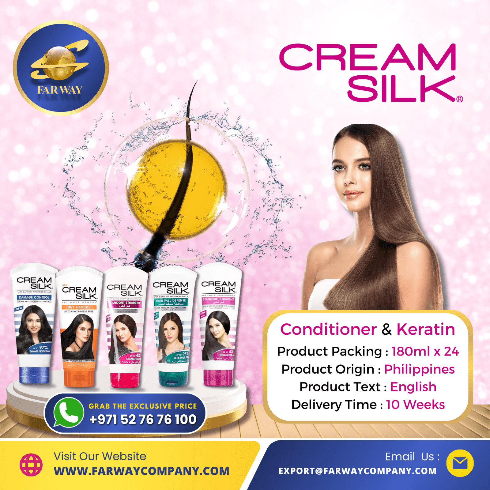 Cream Silk Conditioner & Keratin Exporter & FMCG Distributor in Dubai, UAE, Middle East